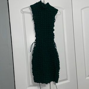 Green mini side tie dress